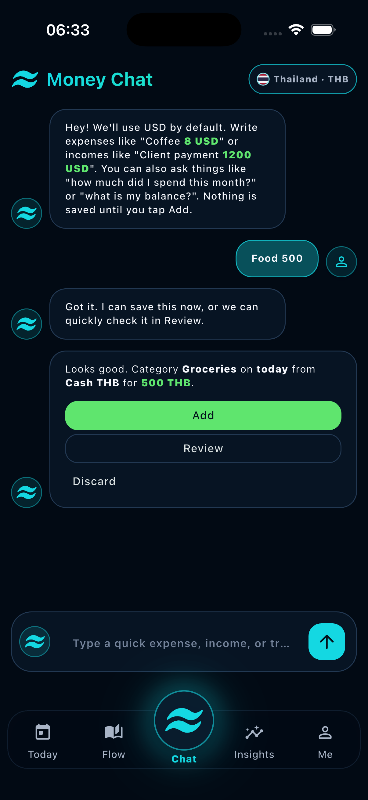 Money Chat screen